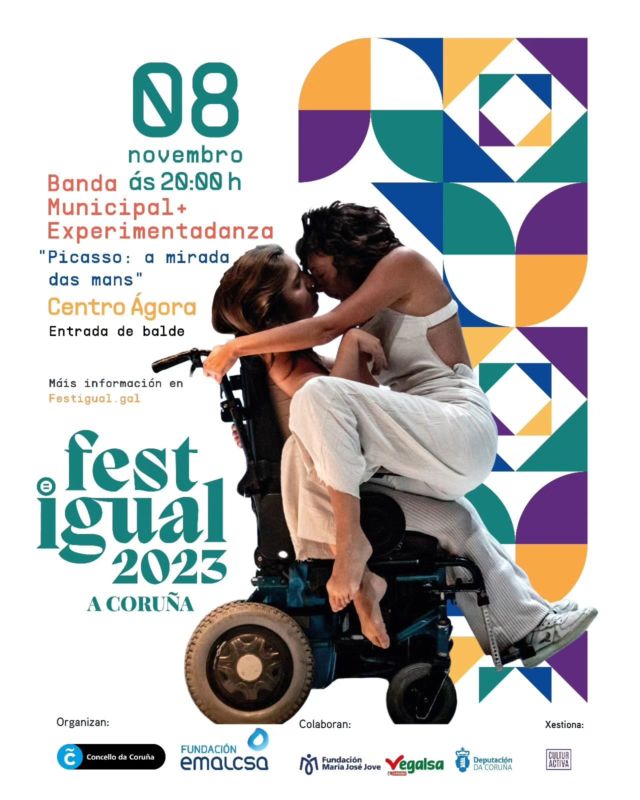 🔵 "Picasso: a mirada das mans" no Festigual 2023

🔹Danza contemporánea e teatro nunha obra que nos levará a revivir algunhas das etapas artísticas de Pablo Picasso. En escena aparecerán as personaxes das súas obras, pasando pola nenez, a época azul en París, o cubismo e o famoso Guernica.

Un espectáculo que nace da colaboración entre Experimentadanza e a Banda Municipal de Coruña.

Festigual, o festival de todas.

🎟️ Entrada para o 8 de novembro no Teatro Colón ás 20h é libre e de balde ata completar aforo. Non é previso retirar convite previo.

.O espectáculo do día 9 é reservado a centros escolares.

🔹 Do 1 de novembro ao 3 de decembro na #Coruña
👉 Segue as últimas novidades a través do hastag #Festigual2023
📱Programación completa en festigual.gal