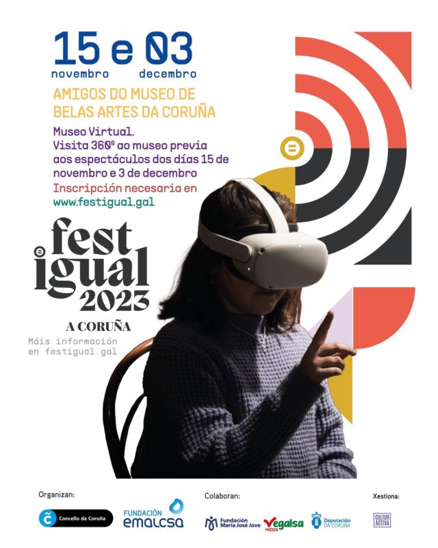 🏛️"A orixe dos museos"🏛️

🟡 Os participantes mergullaranse nunha reconstrución virtual da obra O gabinete do coleccionista (Cadro de Frans Francken en 1630), onde a educadora fará unha introdución á historia detrás da pintura e aos xéneros da mesma, como o retrato, a mitoloxía, a pintura relixiosa...

🟨 Cando acabe a visita, poderán realizar un taller individual para deseñar de forma virtual o seu propio gabinete de coleccionista coas obras do Museo.
Festigual, o festival de todas.

🔔 O 15 de novembro
📍 Teatro Colón e Centro Ágora
🎟️Reservas en Festigual.gal

▪️ Segue as últimas novidades a través do hastag #Festigual2023

📲 Programación completa en festival.gal

Festigual, o festival de todas.

🔹 Do 1 de novembro ao 3 de decembro na #Coruña
👉 Segue as últimas novidades a través do hastag #Festigual2023
📱Programación completa en festigual.gal